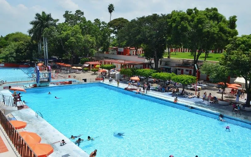 Agua Hedionda water park and hot springs in Cuautla Morelos — main pool fed by sulfur-rich thermal spring water