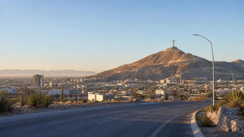 December view over Torreon with Cristo de las Noas above the desert city