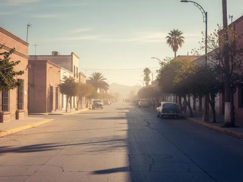 Strong sun over Torreon streets during a hot dry afternoon in the desert city