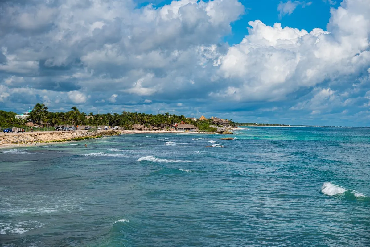 Tulum Mexico turquoise Caribbean water at sunset