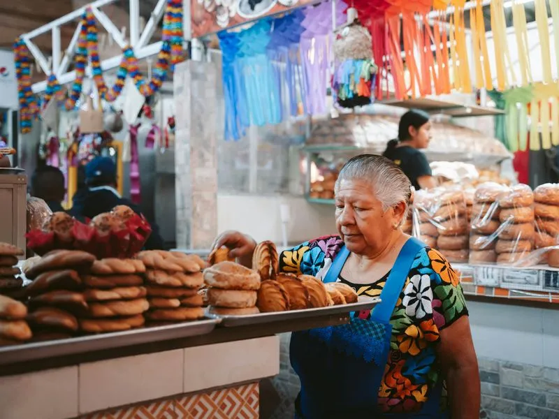 Market food stall with Mexican dishes that fit a slow rainy-season lunch
