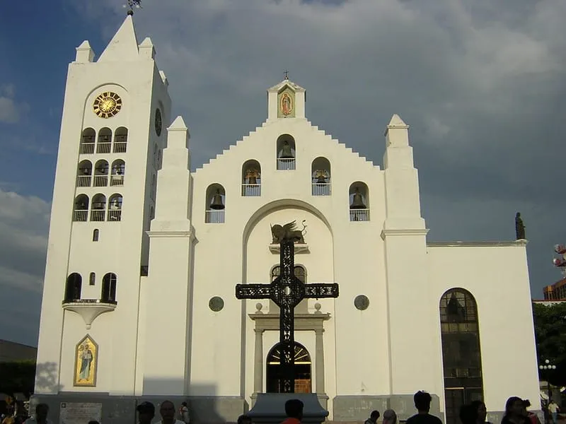 San Marcos Cathedral bell tower and plaza in downtown Tuxtla Gutierrez