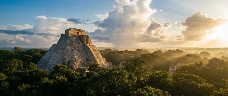 Pyramid of the Magician at Uxmal, best visited early from Mérida in July