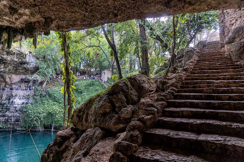 Valladolid cenotes in November with clear freshwater and limestone walls