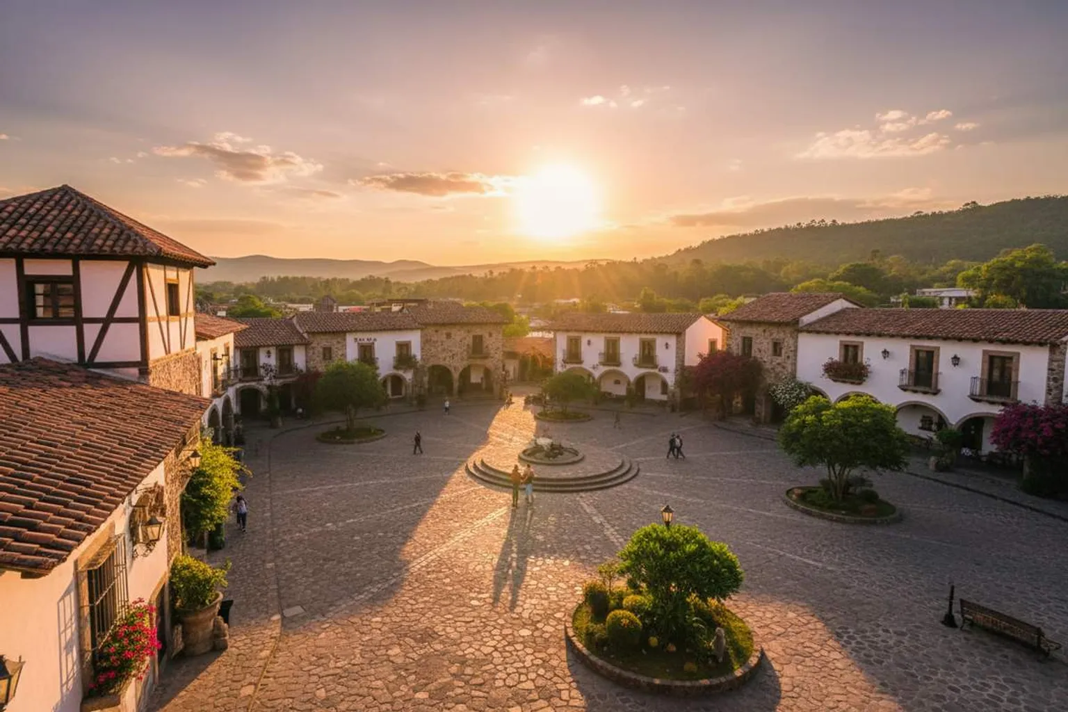 Stone lane and restaurant terraces in Val'Quirico during warm May weather