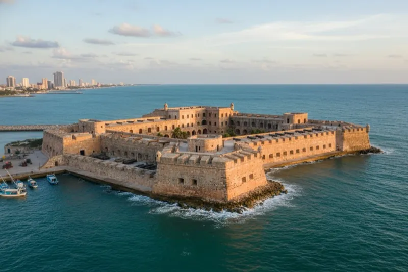 Stone walls of San Juan de Ulua beside the Veracruz harbor