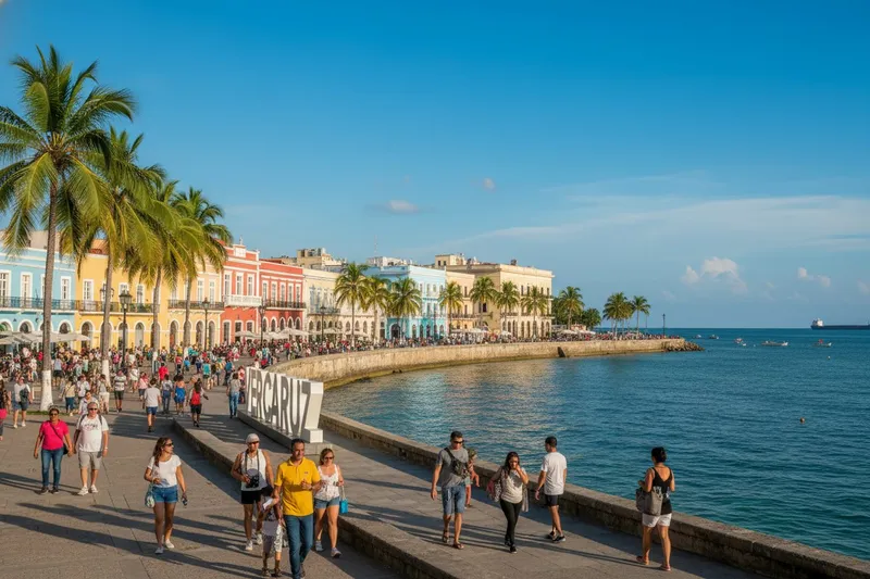 Veracruz Malecón waterfront on Mexico's Gulf Coast at sunset
