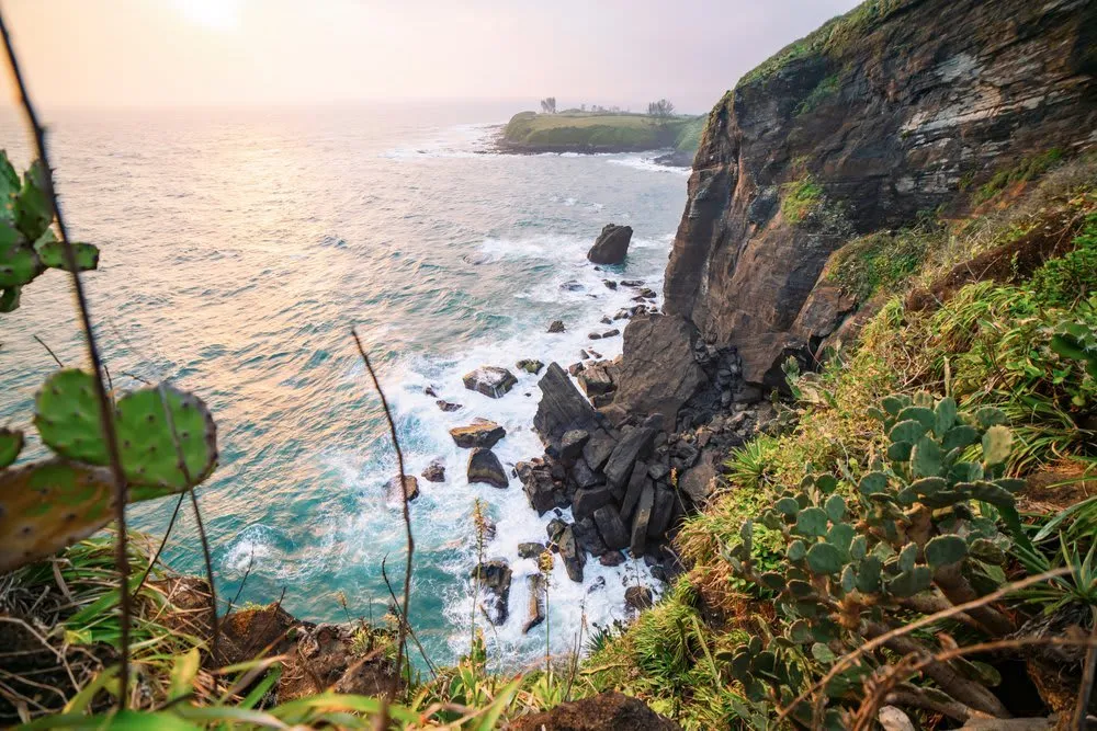 Roca Partida cliffs and Gulf water on the Los Tuxtlas coast