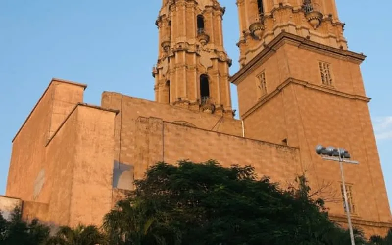 Villahermosa Cathedral with humid August weather and cloudy skies