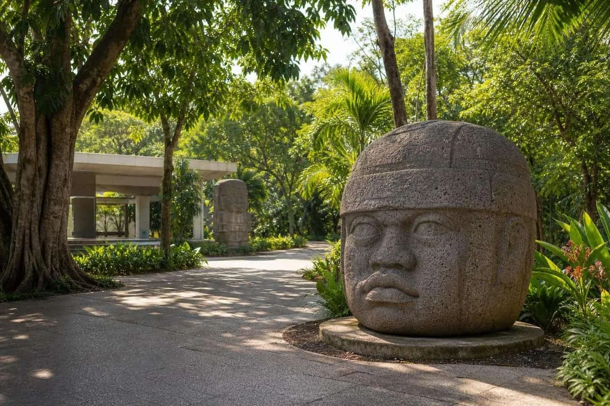 Villahermosa park path during warm February dry-season weather in Tabasco
