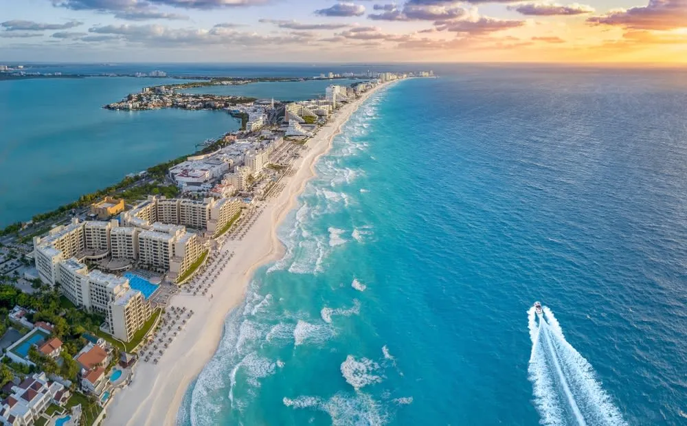 Cancun beach with turquoise Caribbean water