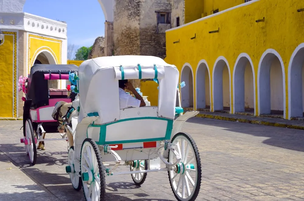 Yellow convent walls and streets in Izamal Yucatan