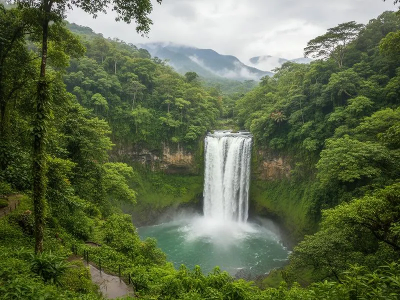 Waterfall trail near Xico with dense cloud-forest vegetation outside Coatepec