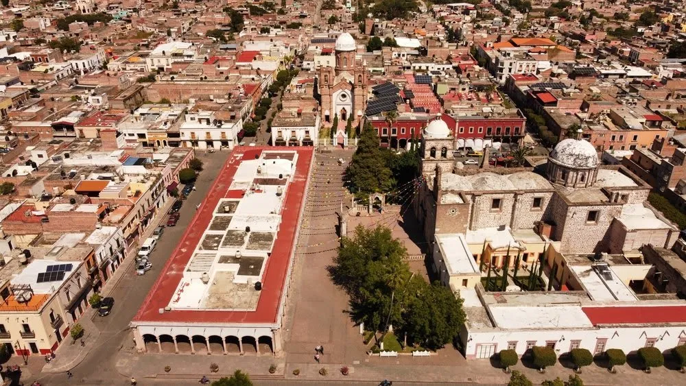 Main plaza and parish church in Nochistlan Zacatecas