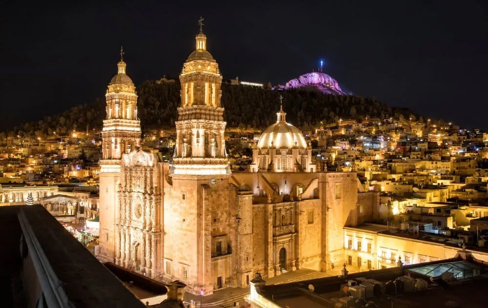 Baroque pink-stone facade of Zacatecas Cathedral