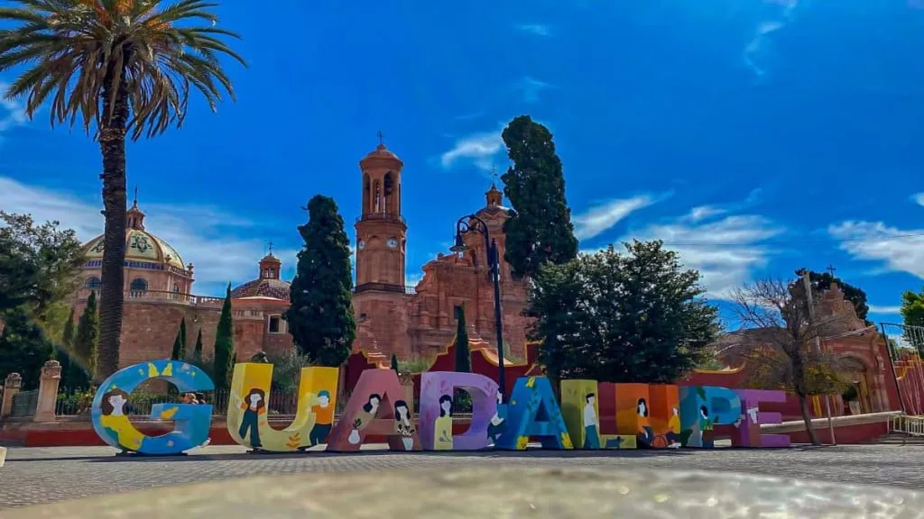 Historic church and plaza in Guadalupe near Zacatecas City
