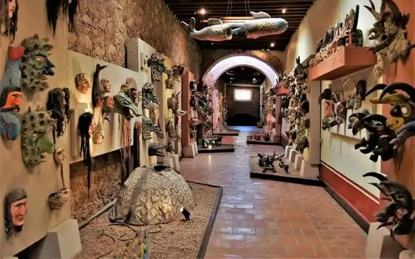 Mask displays inside the Rafael Coronel Museum