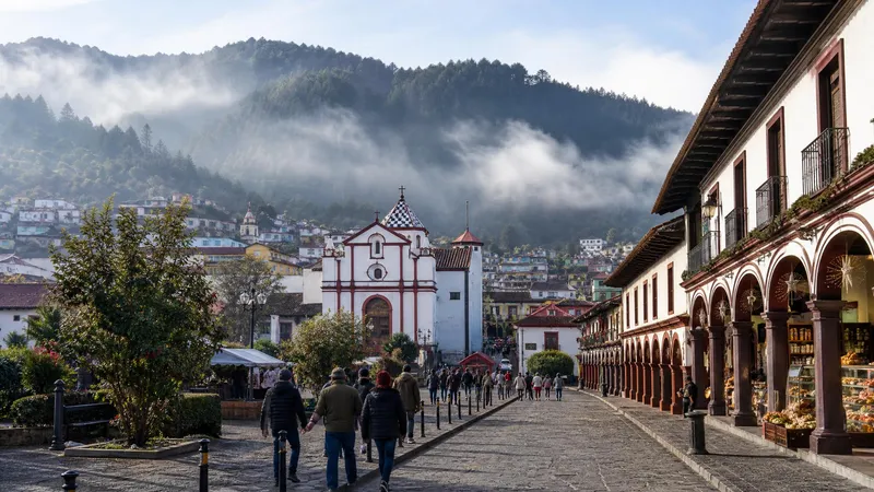 Cool January morning in Zacatlan with apple-cider storefronts and mountain air
