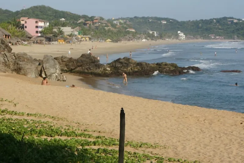 Open shoreline near the clothing-optional section of Zipolite beach in Oaxaca