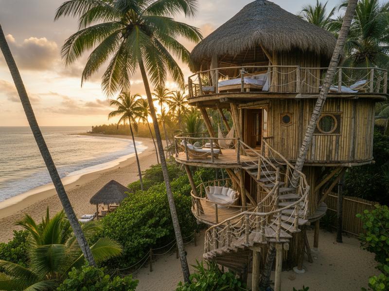 Luxury treehouse accommodation overlooking the Pacific Ocean in Mexico