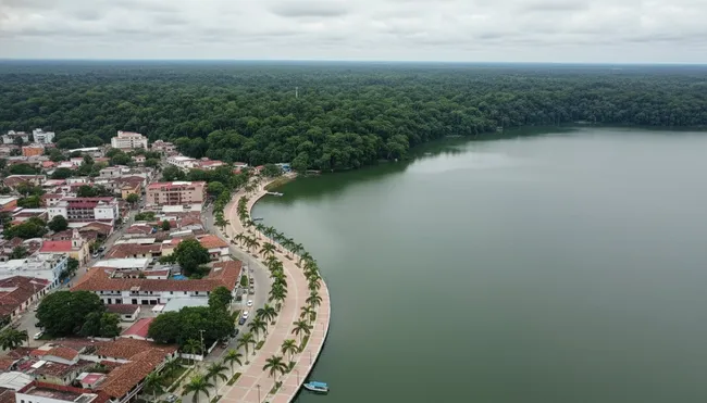 Aerial view of Catemaco showing the contrast between the town and the jungle
