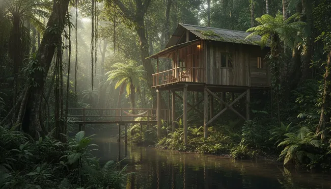 Rustic eco cabin located deep in the rainforest of the Los Tuxtlas region