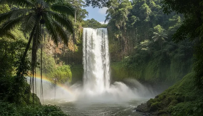 The impressive Salto de Eyipantla waterfall surrounded by lush jungle vegetation