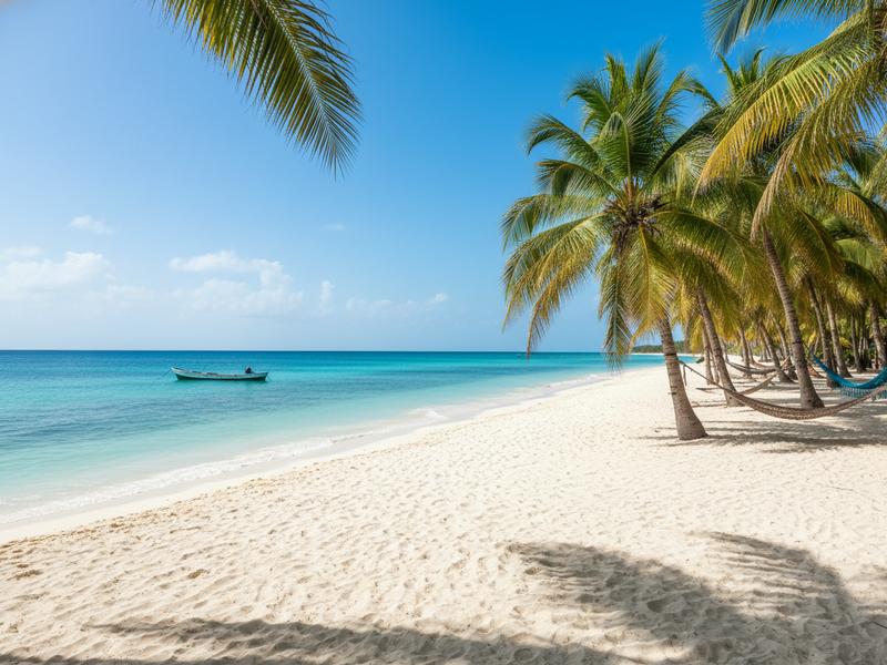 Historic stone fortress wall and bastion in Campeche city with palm trees and blue sky