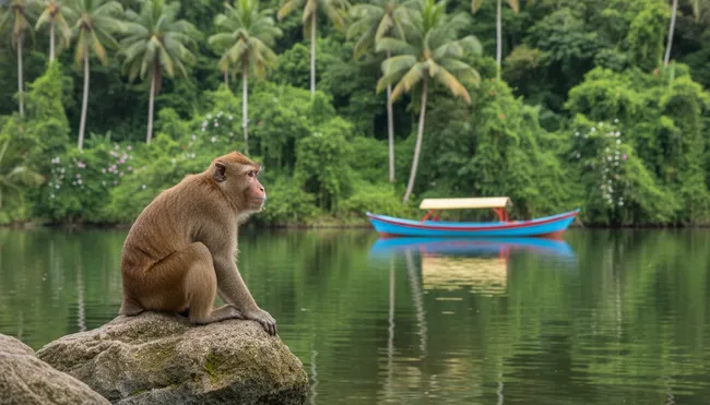 Boat tour approaching Monkey Island on Laguna de Catemaco