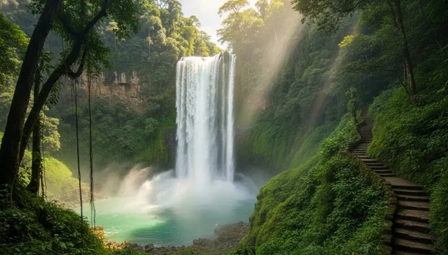 Salto de Eyipantla waterfall cascading down heavily