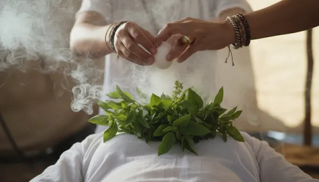 Spiritual limpia cleansing ritual being performed on a person
