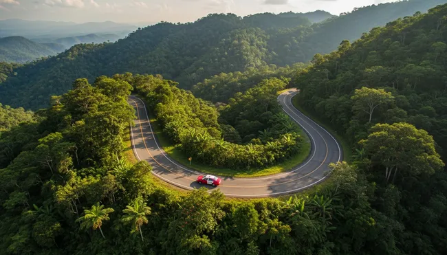 Winding road cutting through the lush Tuxtla mountains