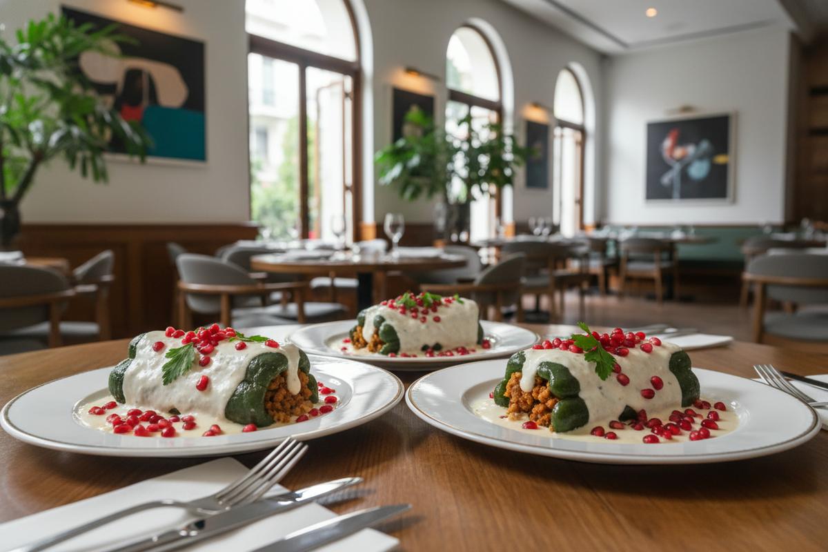 Chiles en nogada served in a Mexico City restaurant during late summer season