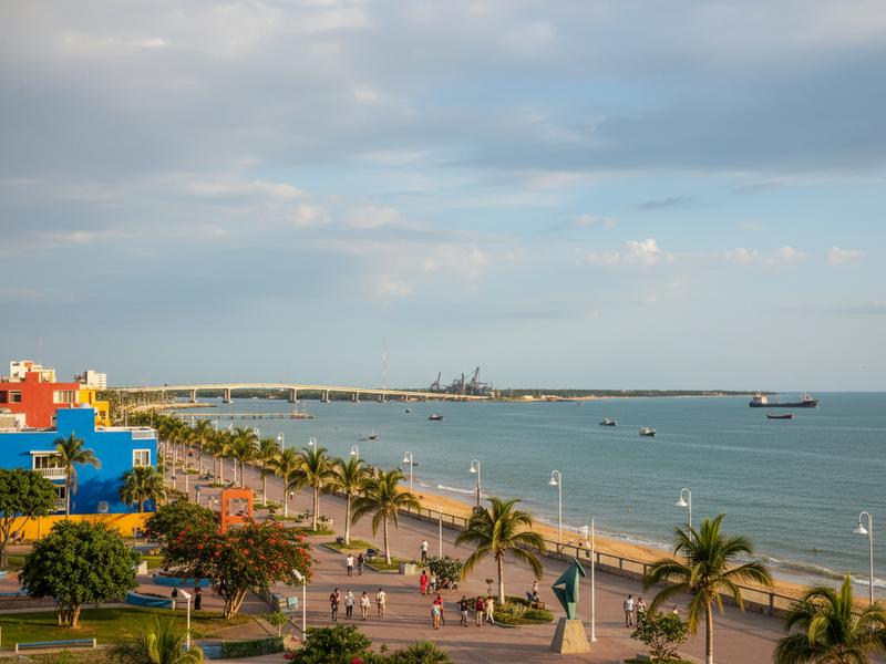 Humid Gulf Coast sky over Coatzacoalcos with low clouds building above the water