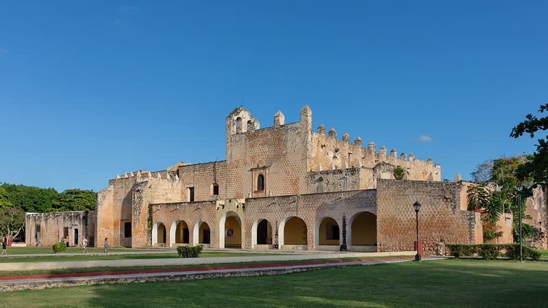 Stone arches and courtyard at the Convent of San Bernardino de Siena in Valladolid