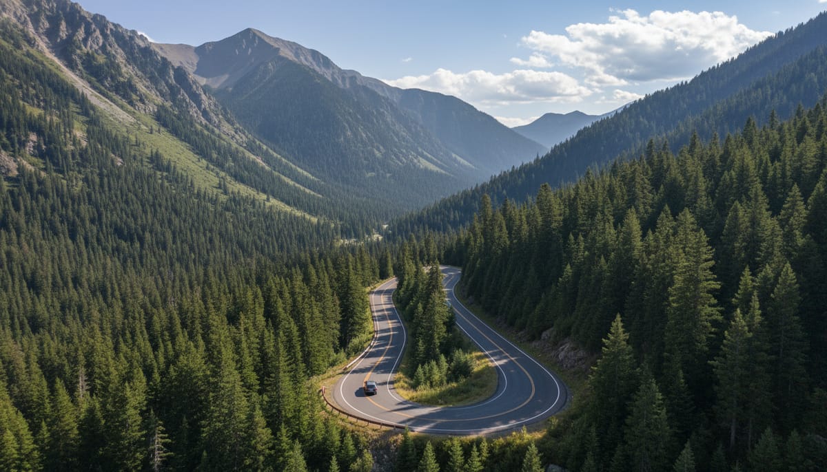 Winding mountain road leading up to the Sierra Norte