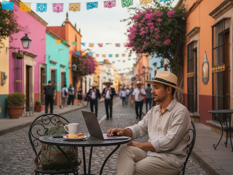 Person checking US State Department travel advisory website on laptop while planning Mexico trip