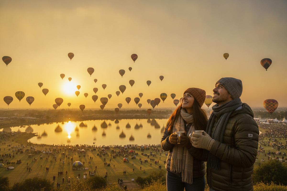 Travelers watching a sunrise balloon launch during a three-day FIG León trip