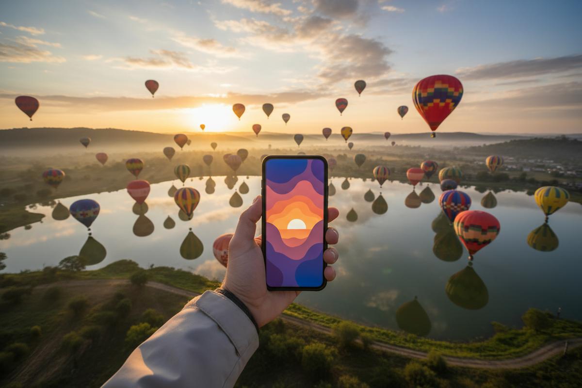 Festival del Globo León tickets displayed beside colorful hot air balloons