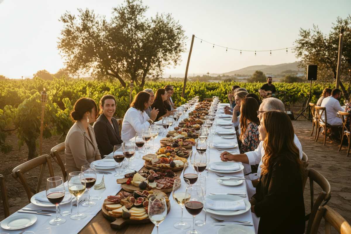 Outdoor wine festival dinner in Ensenada during Fiestas de la Vendimia season
