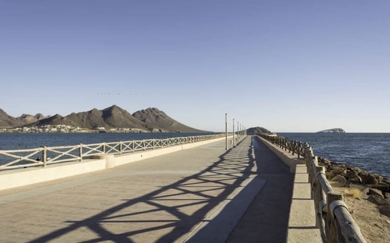 Rocky Sea of Cortez shore near Guaymas with clear December light over the Sonoran desert
