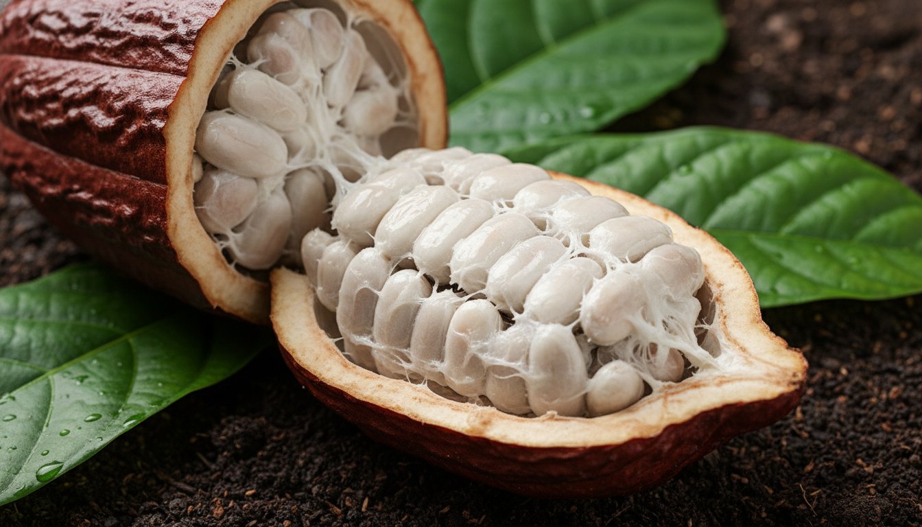 Rare white Criollo Almendra Blanca cacao beans from Hacienda Jesús María's genetic bank