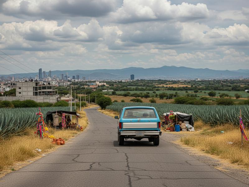 Car leaving Mexico City toward Tlaxcala for a firefly sanctuary trip