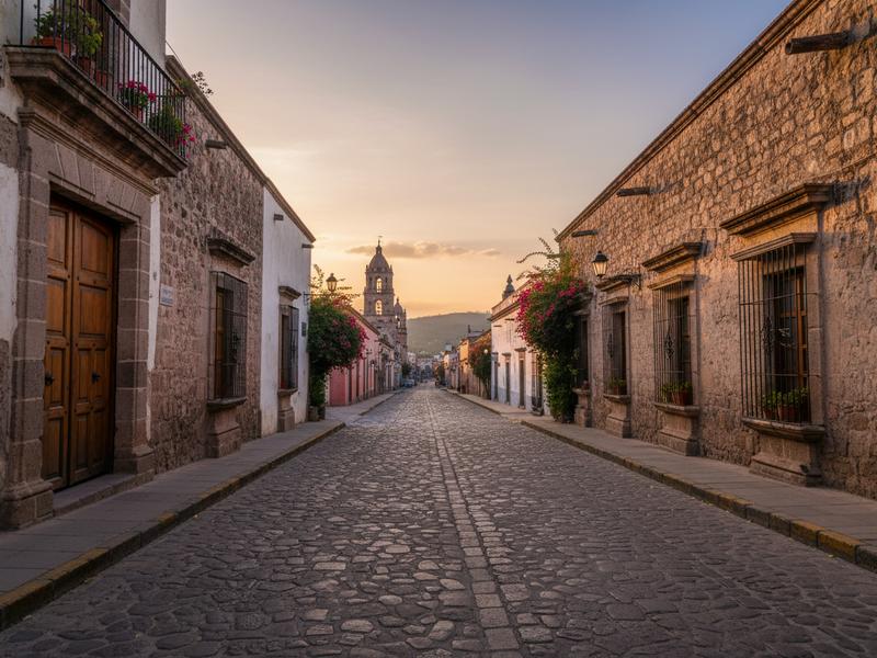 Tlaxcala city street before an evening drive to Nanacamilpa firefly sanctuary