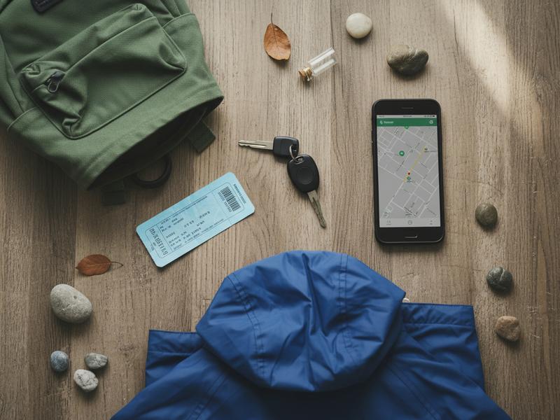 Travel planning table with car keys bus ticket and small backpack for Tlaxcala firefly transport