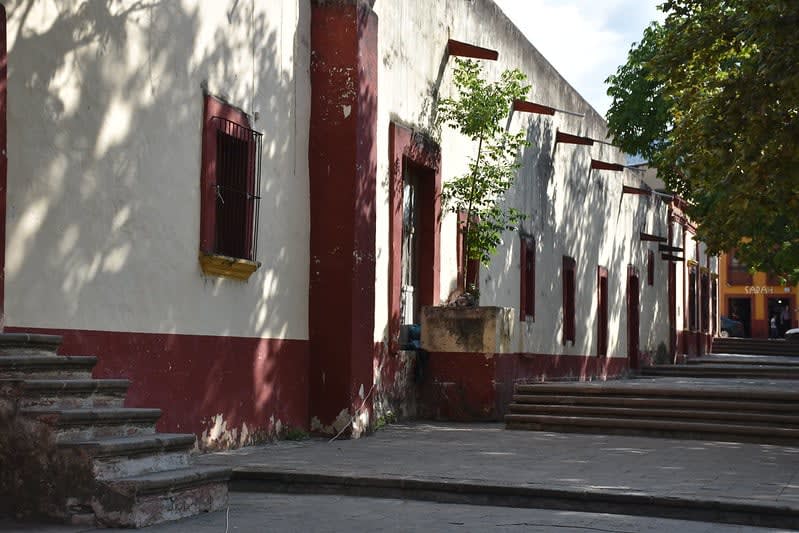 Colonial buildings in the historic downtown of Jalpan de Serra Queretaro near the central plaza