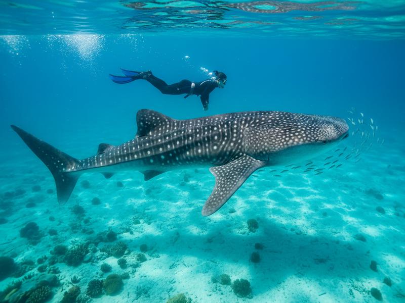 Sea lions swimming with snorkelers at Los Islotes near La Paz Baja California