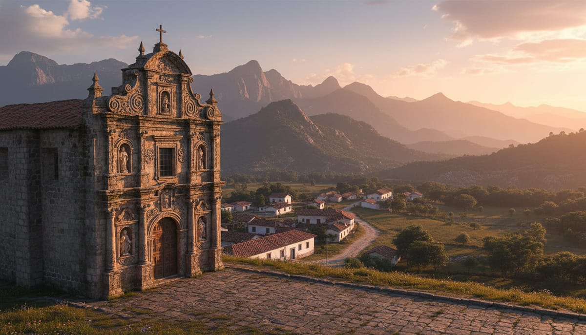 The baroque church of Santa Catarina Lachatao perched on a hill