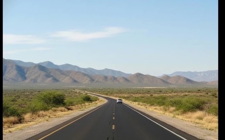 Road south of Linares in Nuevo Leon during a clear February travel day