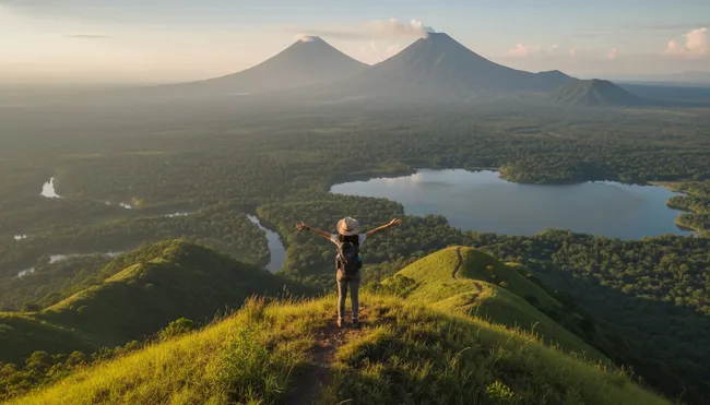 Scenic overlook of lush green landscapes and water in Los Tuxtlas adventure region